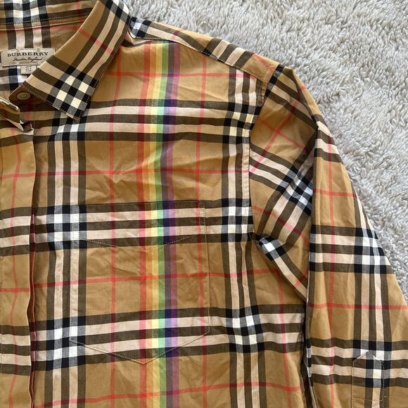 Burberry Women’s Nova Check Plaid Rainbow Stripe Shirt Dress Size 8 MISSING BELT - Picture 3 of 6